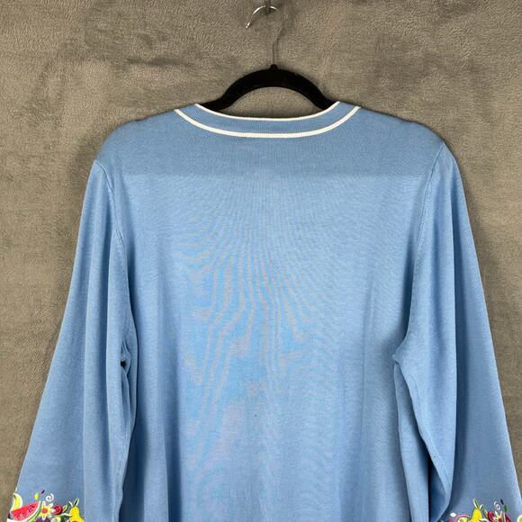 Bob Mackie Sweater Womens XL Blue Fruit Floral Embroidered Cardigan Artsy Preppy - Picture 6 of 14